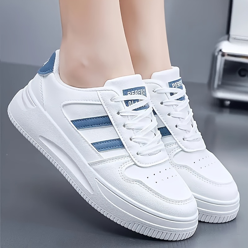 womens solid color casual sneakers lace up comfy platform white shoes lightweight low top sporty trainers details 6