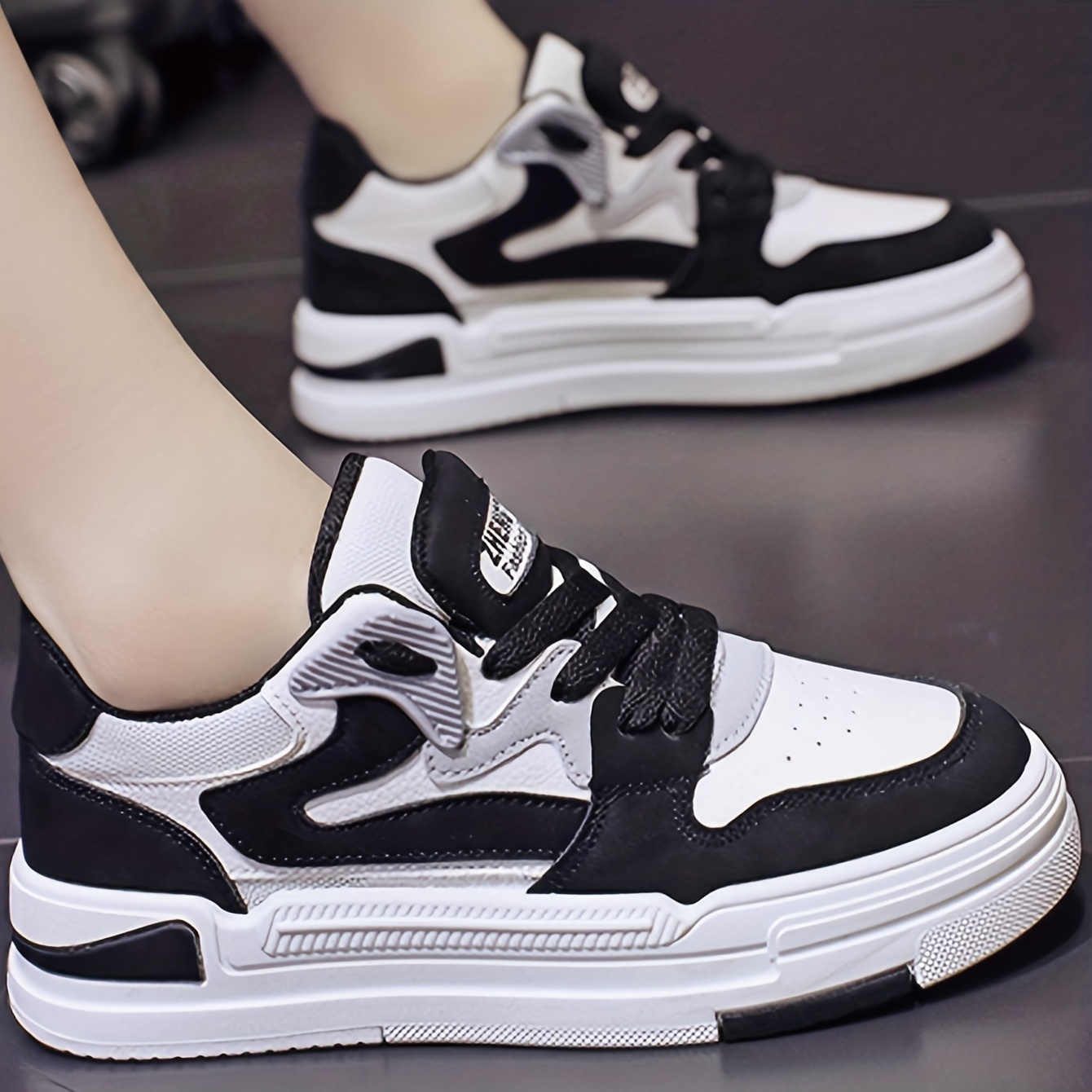 womens colorblock flat skate shoes all match round toe low top sneakers comfortable outdoor walking trainers details 3