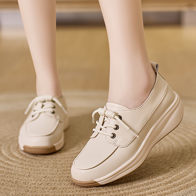 womens solid color casual sneakers lace up soft sole platform walking shoes lightweight low top shoes details 5