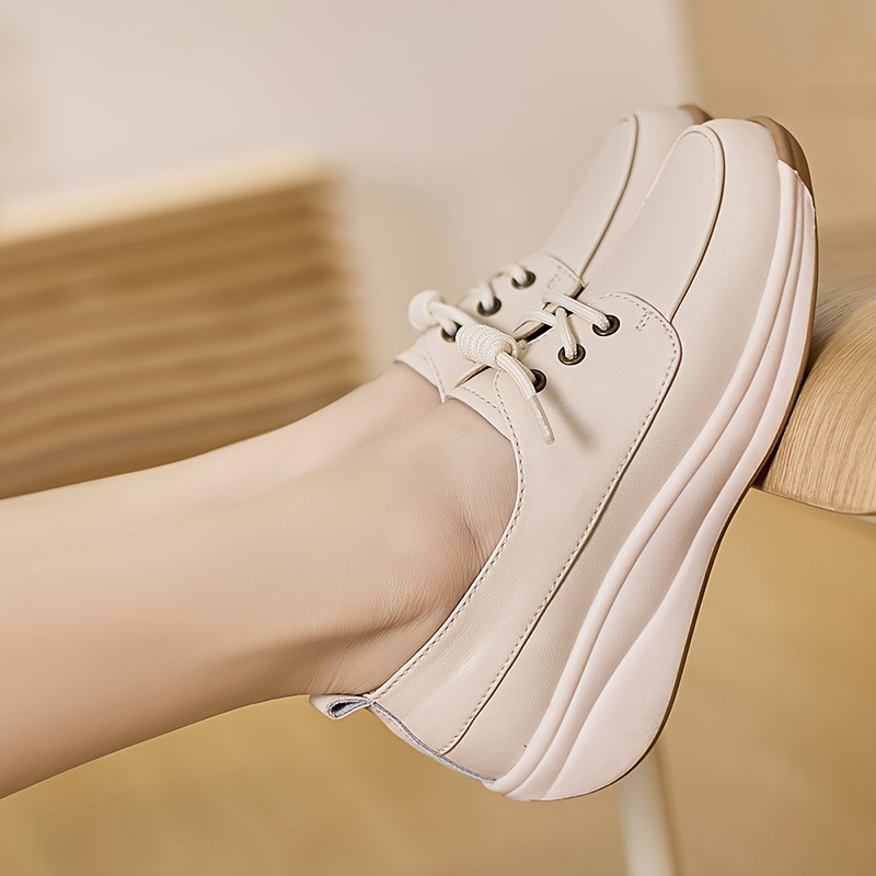 womens solid color casual sneakers lace up soft sole platform walking shoes lightweight low top shoes details 6