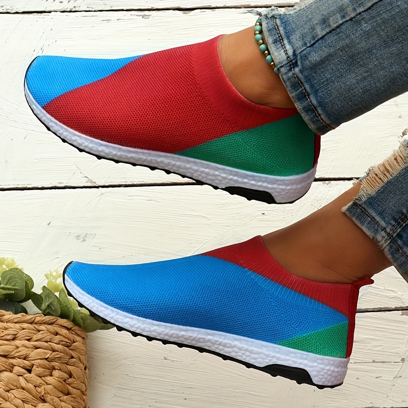 womens colorbloack sock shoes breathable knit slip on low top walking sneakers casual outdoor trainers details 6