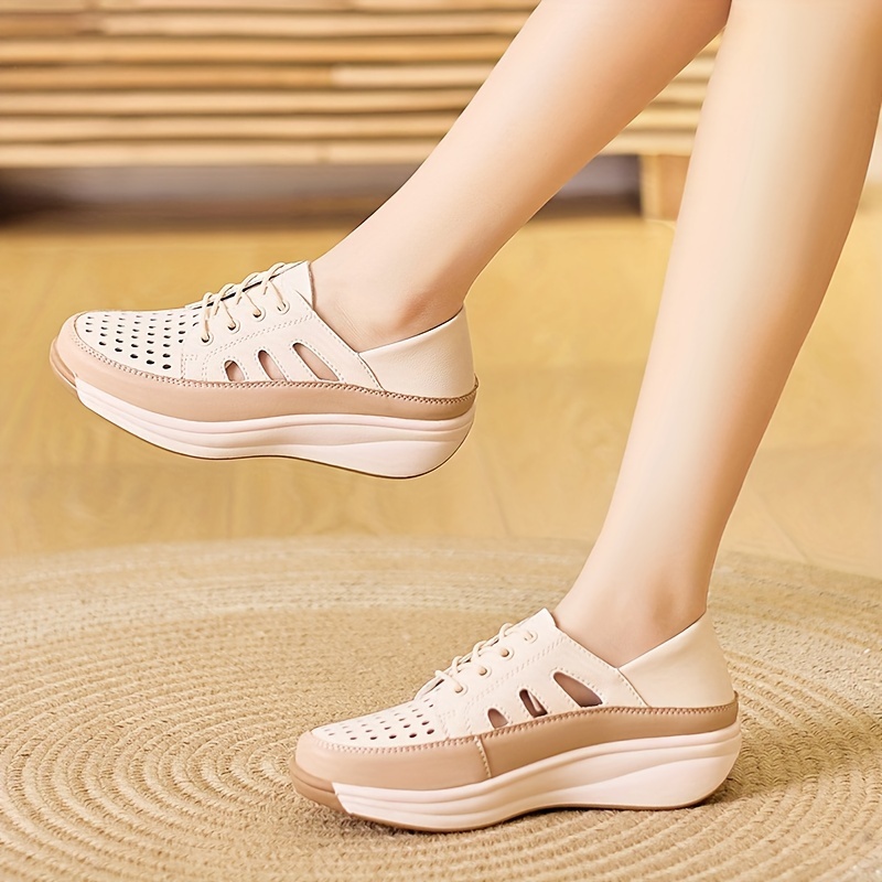 womens hollow out design platform sneakers casual lace up outdoor shoes comfortable low top shoes details 2