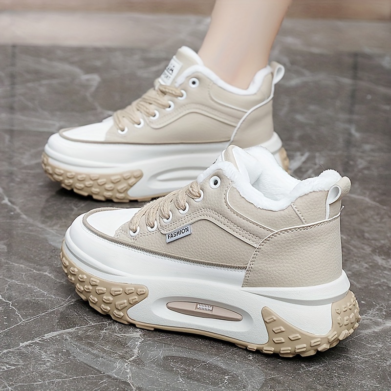 womens platform sneakers casual lace up plush lined outdoor shoes comfortable winter shoes details 8