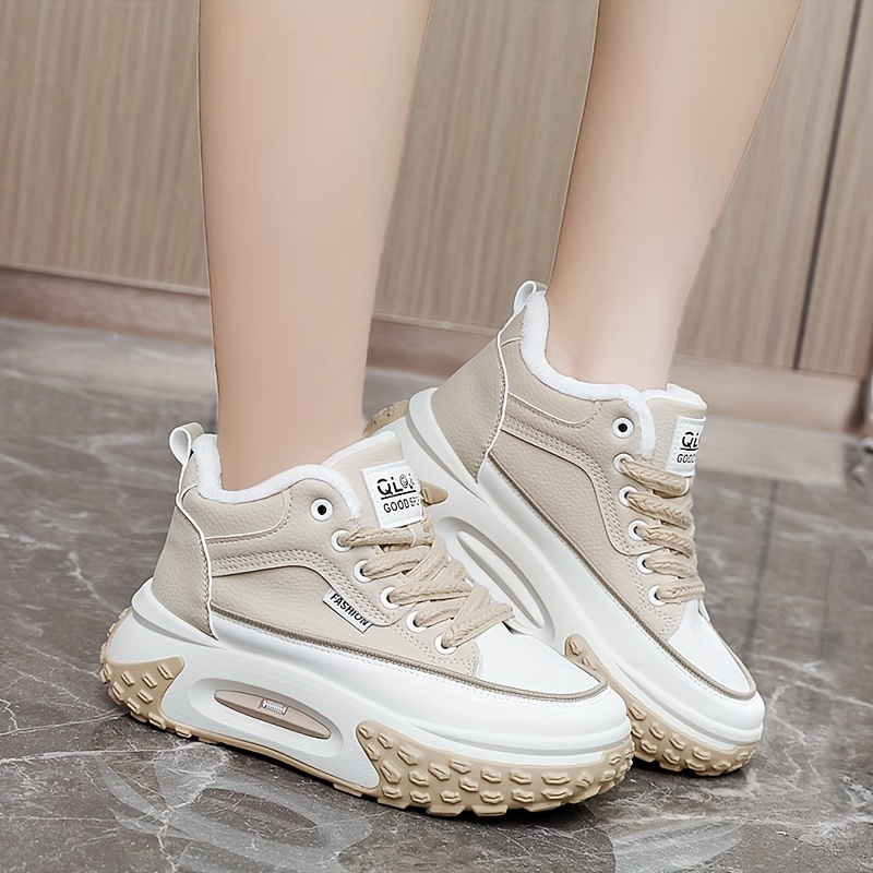 womens platform sneakers casual lace up plush lined outdoor shoes comfortable winter shoes details 9