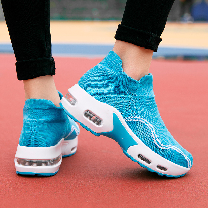 womens air cushion sock sneakers chunky heel breathable slip on sports shoes casual low top walking shoes details 2