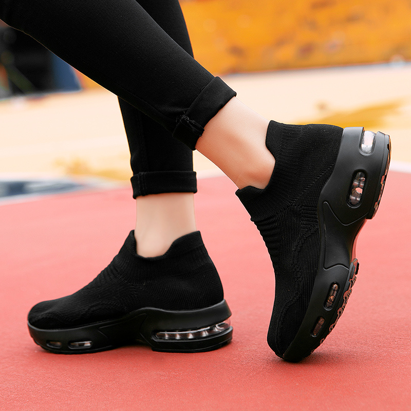 womens air cushion sock sneakers chunky heel breathable slip on sports shoes casual low top walking shoes details 4