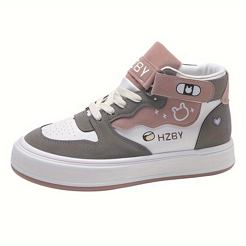 letter print sneakers, womens cartoon panda letter print sneakers lace up soft sole platform skate shoes high top non slip walking shoes details 4