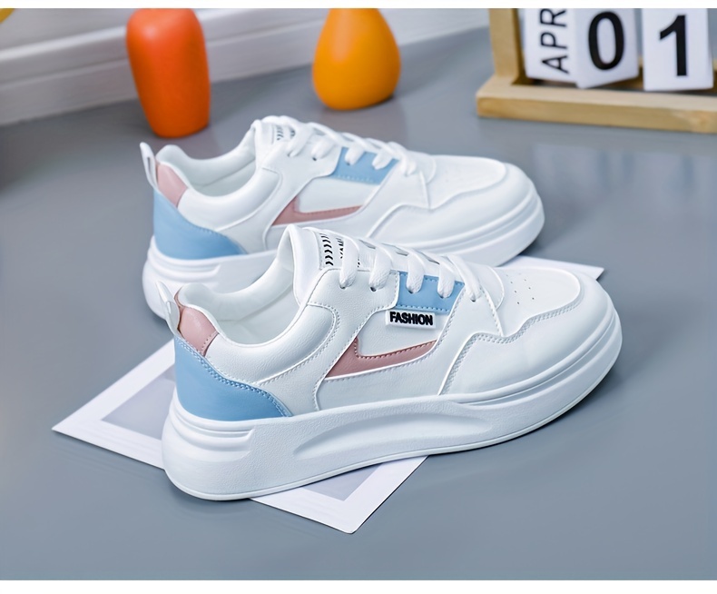 womens colorblock platform sneakers lace up lightweight casual sporty skate shoes versatile comfy low top trainers details 1