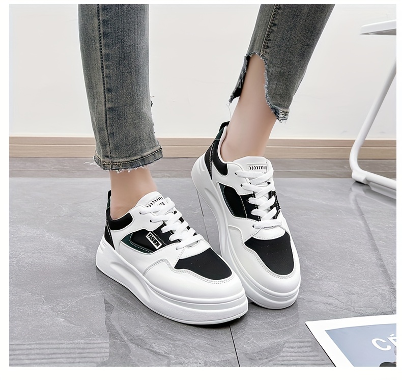 womens colorblock platform sneakers lace up lightweight casual sporty skate shoes versatile comfy low top trainers details 4