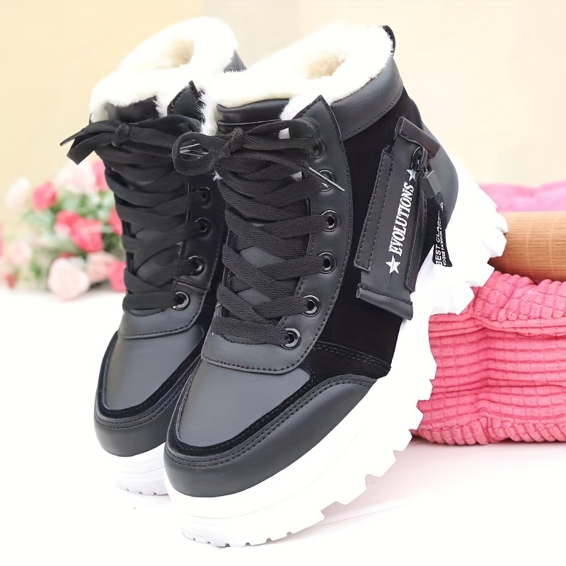 womens plush lined winter sneakers thermal lace up high top snow boots keep warm platform ankle boots details 7