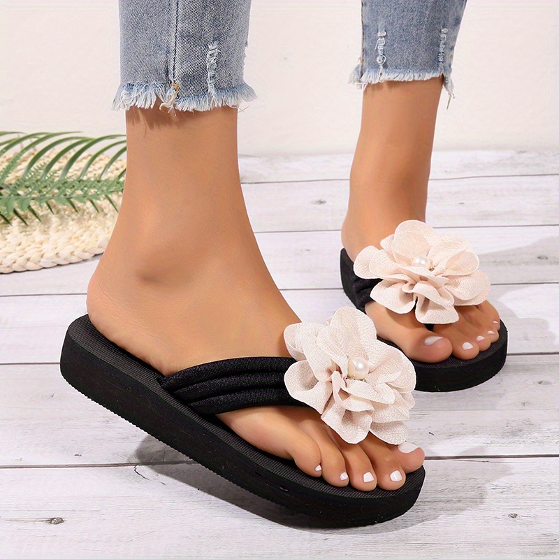 womens flower decor flip flops casual clip toe slide sandals fashion comfortable beach shoes details 2