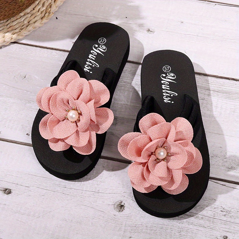 womens flower decor flip flops casual clip toe slide sandals fashion comfortable beach shoes details 4