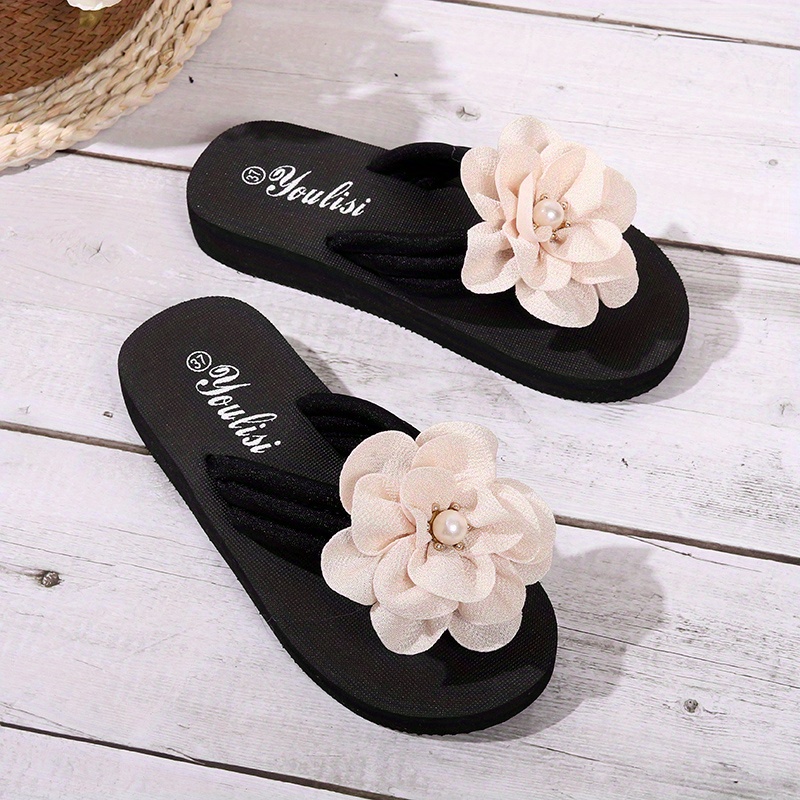 womens flower decor flip flops casual clip toe slide sandals fashion comfortable beach shoes details 5