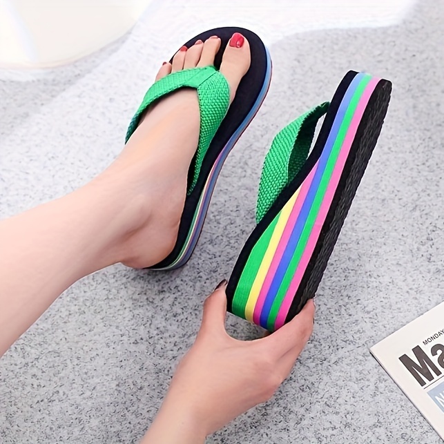 womens wedge flip flops rainbow sole slip on platform slide shoes casual lightweight summer beach shoes details 9