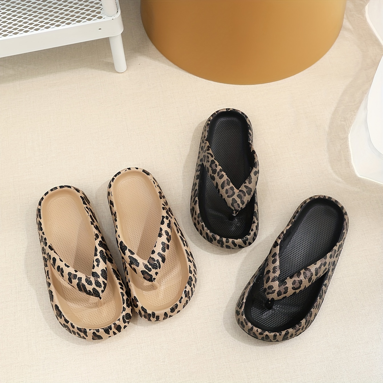 fashion leopard print flip flops soft sole eva platform slide shoes indoor outdoor beach slides details 2