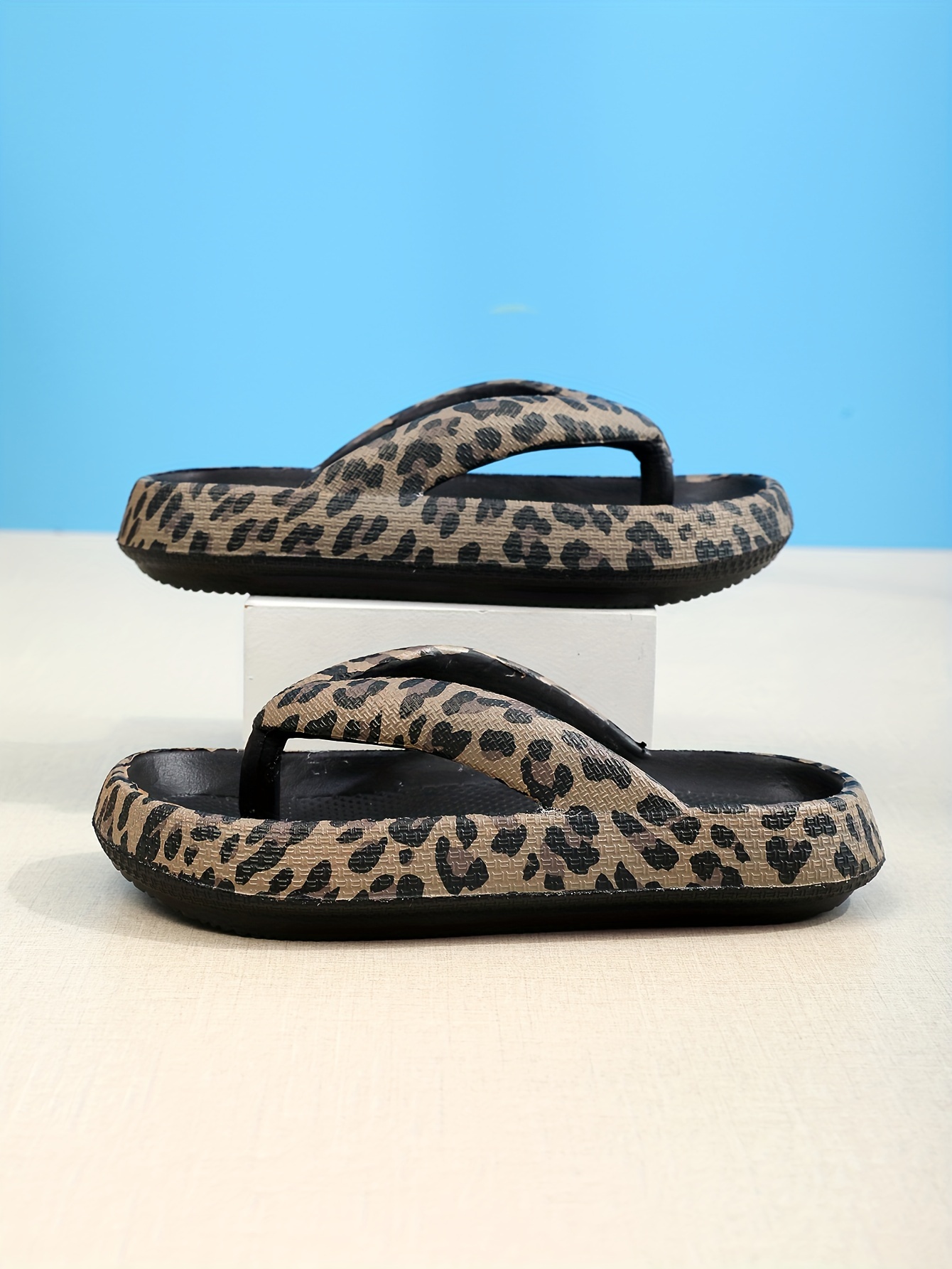 fashion leopard print flip flops soft sole eva platform slide shoes indoor outdoor beach slides details 7