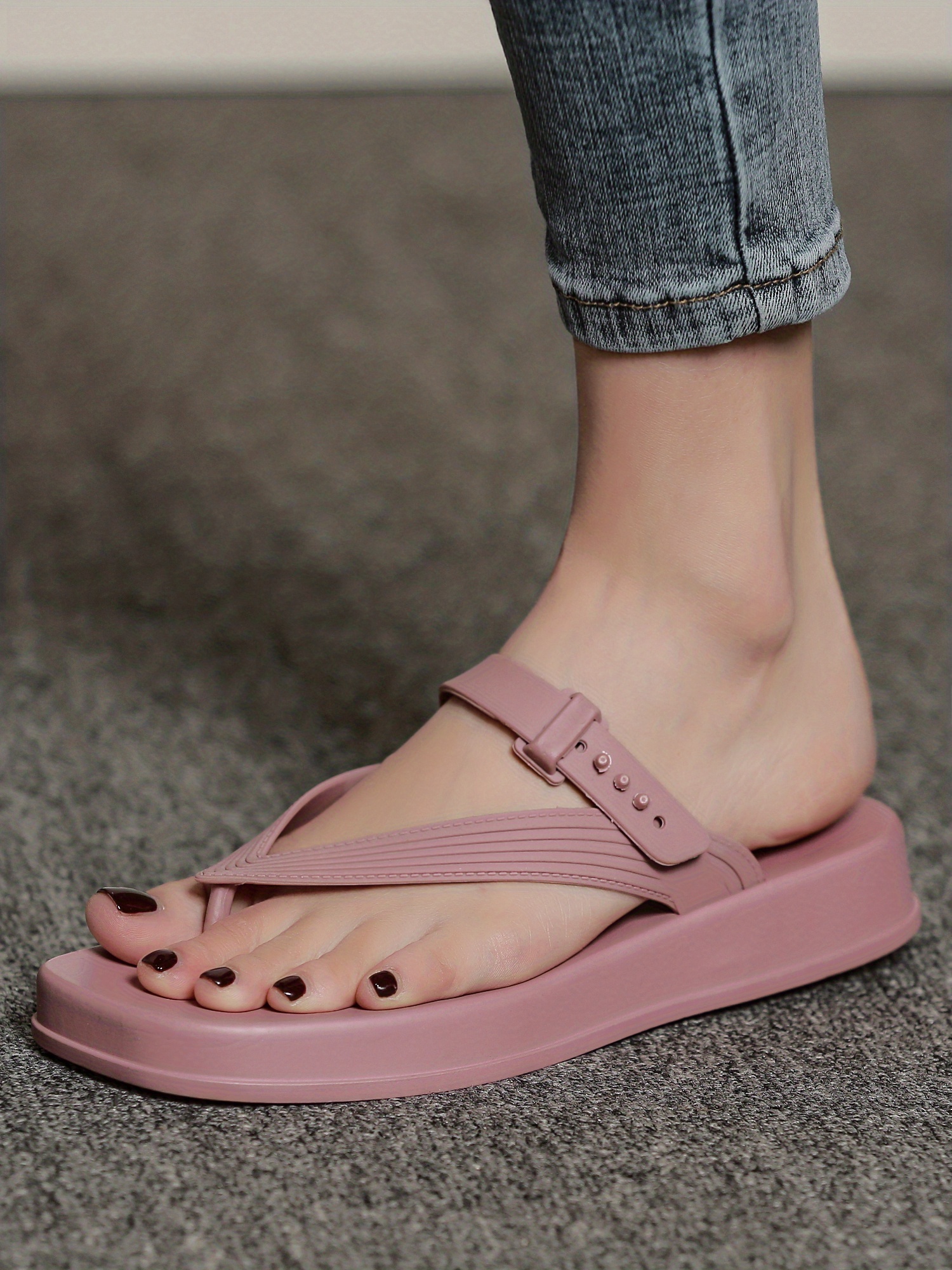 open toe solid color square toe casual slippers, womens platform flip flops open toe solid color square toe casual slippers womens comfy flat slides details 6