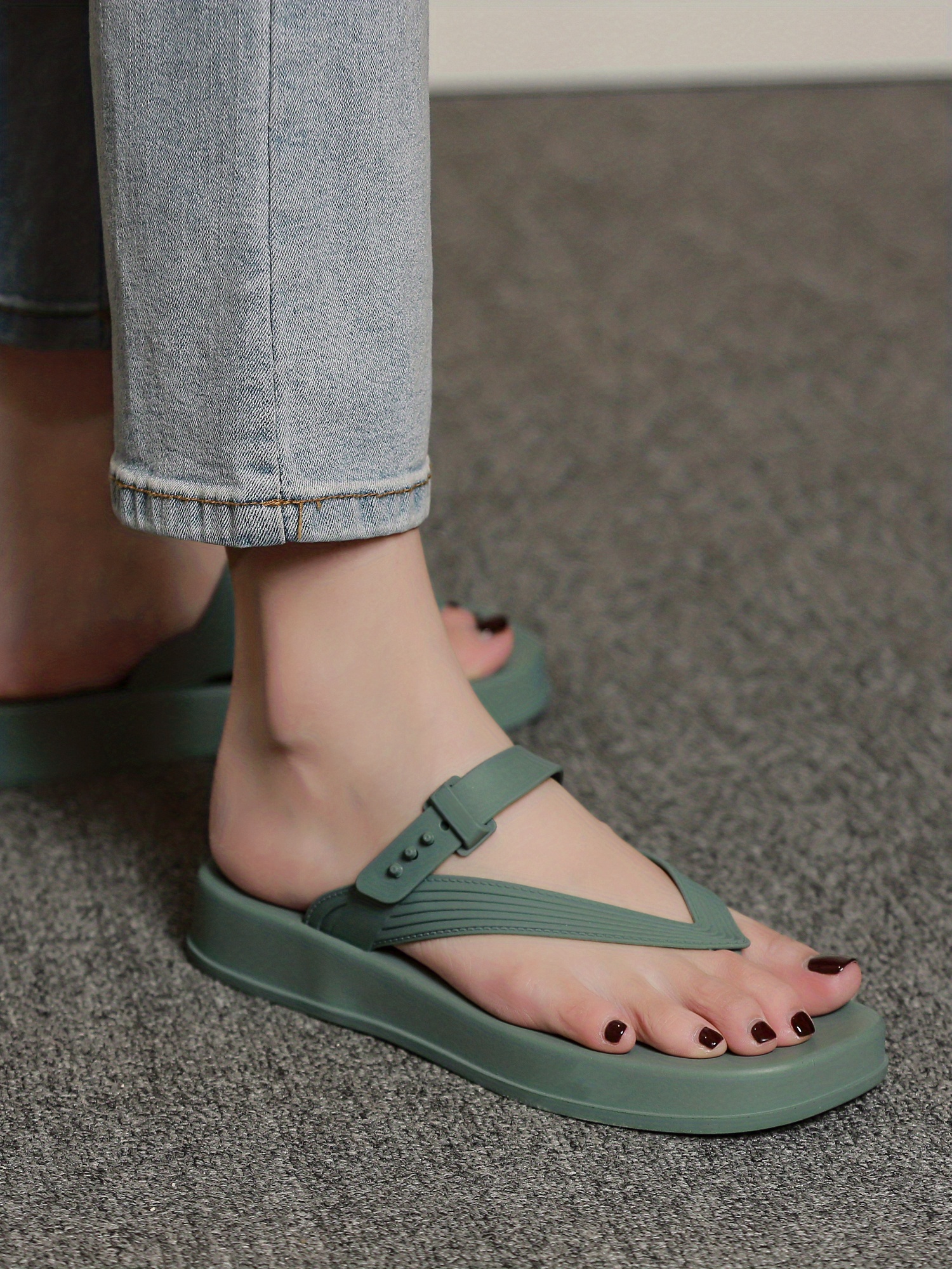 open toe solid color square toe casual slippers, womens platform flip flops open toe solid color square toe casual slippers womens comfy flat slides details 10