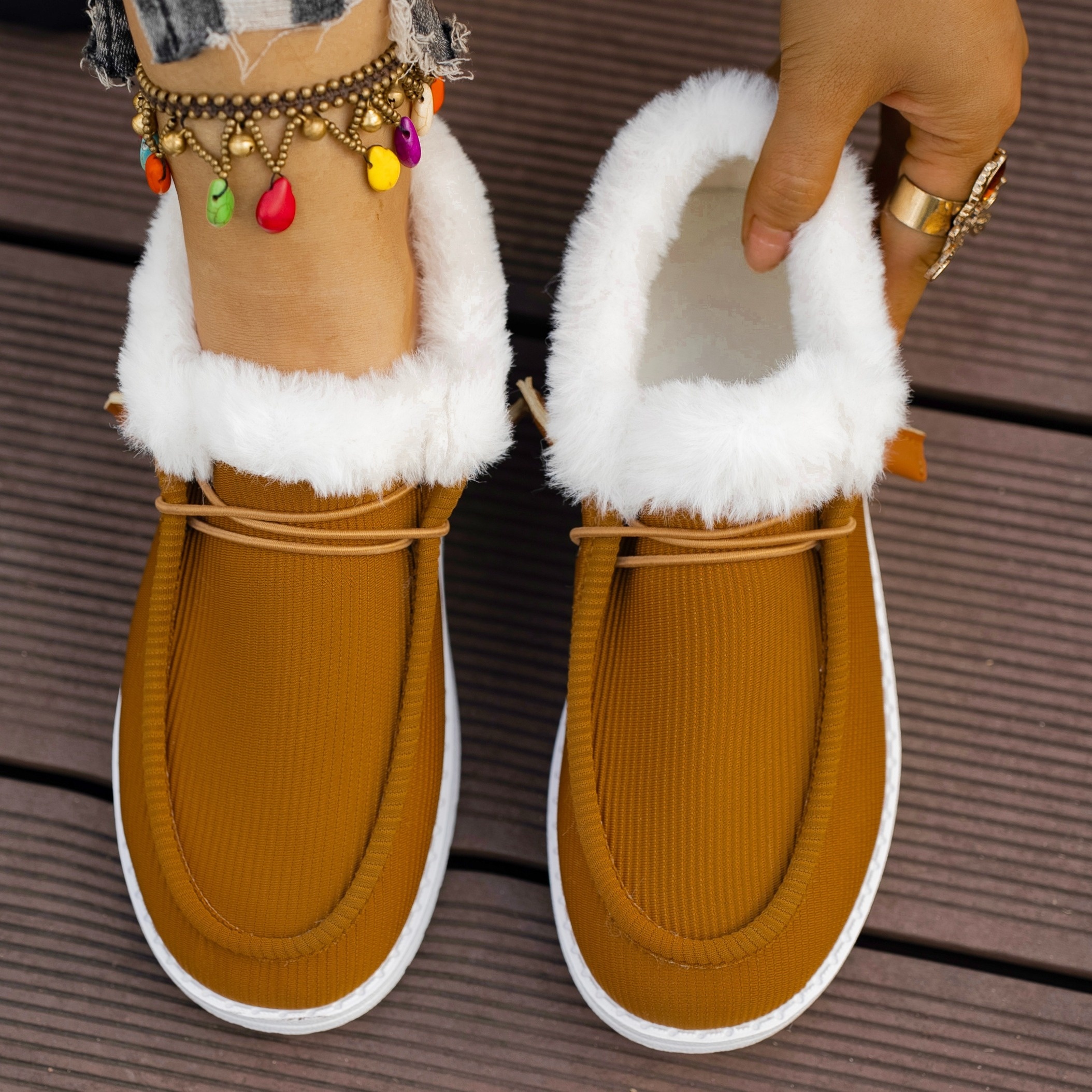 winter plush lined sneakers cozy warm round toe flat shoes winter outdoor walking shoes details 0