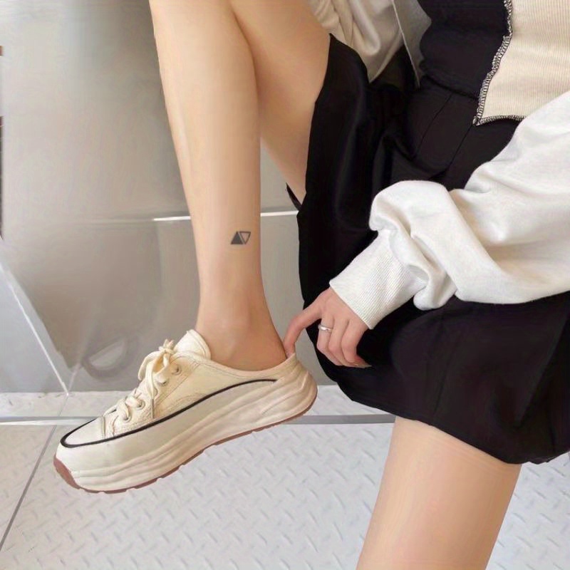 womens platform canvas shoes casual lace up mule sneakers versatile all match outdoor shoes details 2