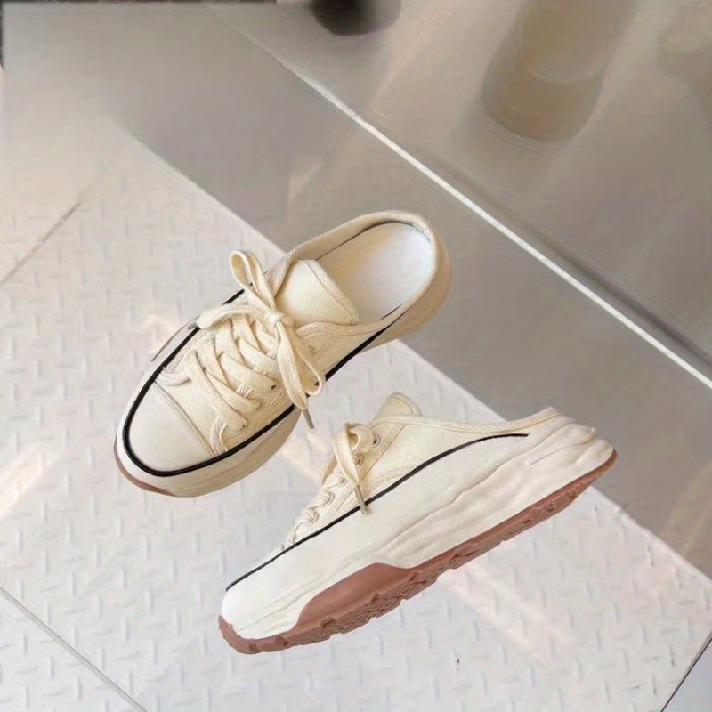 womens platform canvas shoes casual lace up mule sneakers versatile all match outdoor shoes details 5