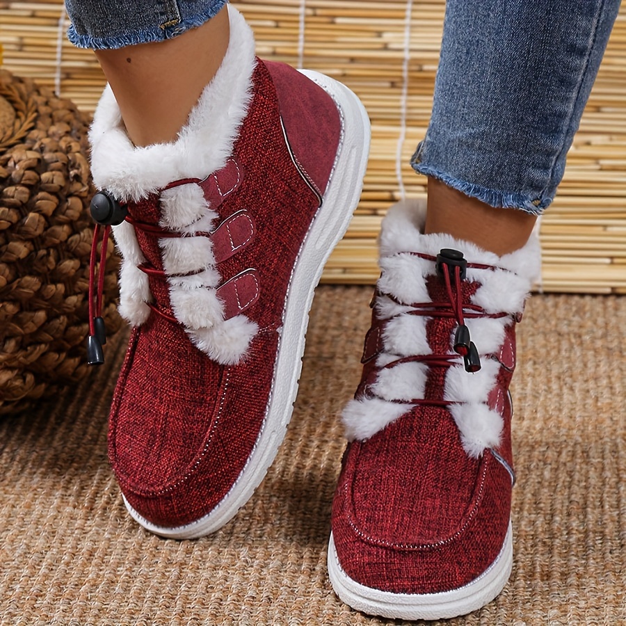 womens high top canvas shoes casual lace up plush lined shoes comfortable winter shoes details 0