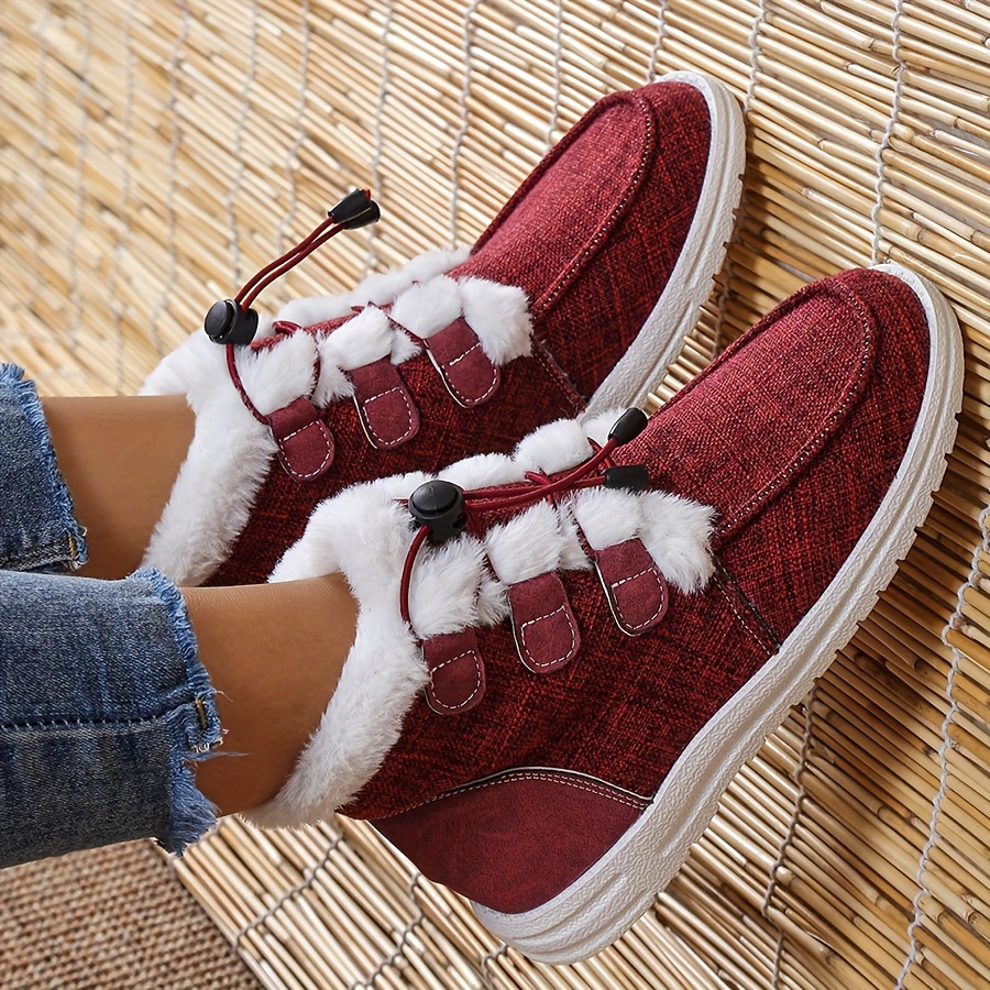 womens high top canvas shoes casual lace up plush lined shoes comfortable winter shoes details 1