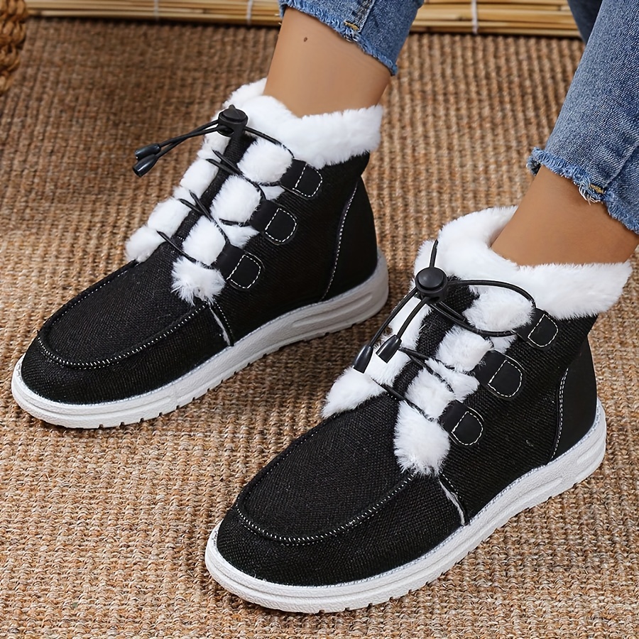 womens high top canvas shoes casual lace up plush lined shoes comfortable winter shoes details 4