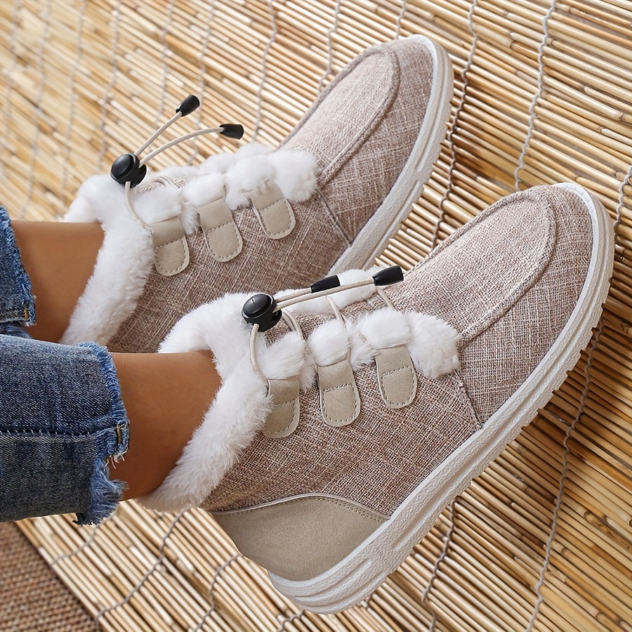 womens high top canvas shoes casual lace up plush lined shoes comfortable winter shoes details 5