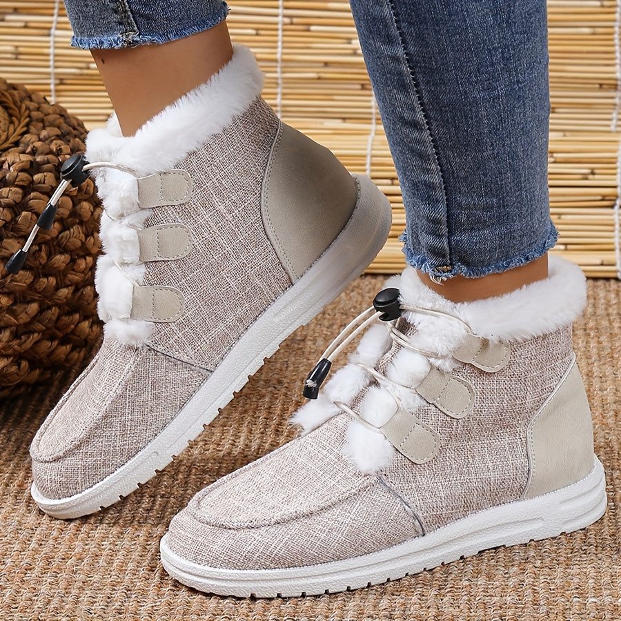 womens high top canvas shoes casual lace up plush lined shoes comfortable winter shoes details 6