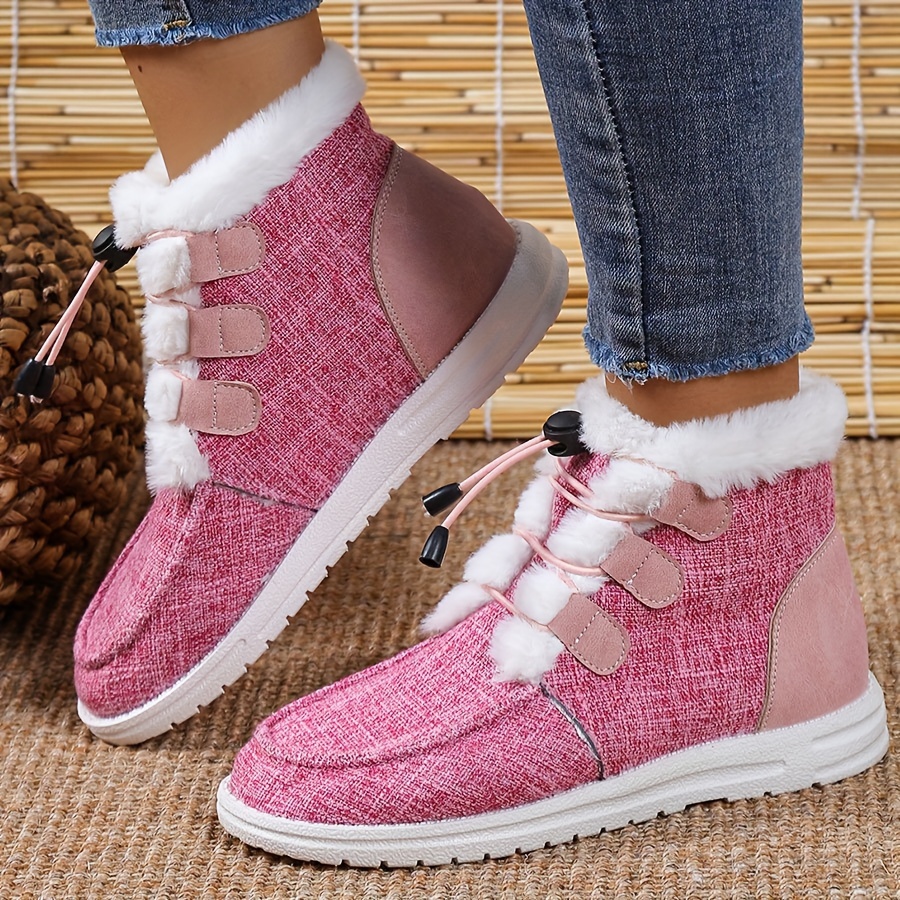 womens high top canvas shoes casual lace up plush lined shoes comfortable winter shoes details 8