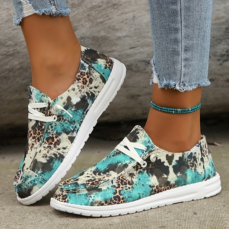 womens leopard pattern flat loafers slip on low top round toe lightweight canvas shoes casual outdoor shoes details 2