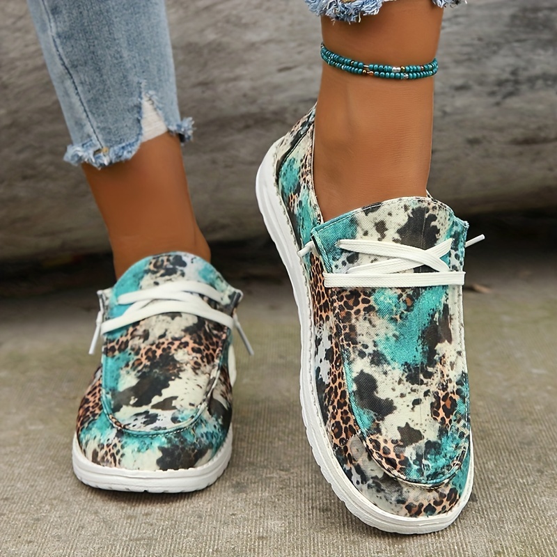 womens leopard pattern flat loafers slip on low top round toe lightweight canvas shoes casual outdoor shoes details 5