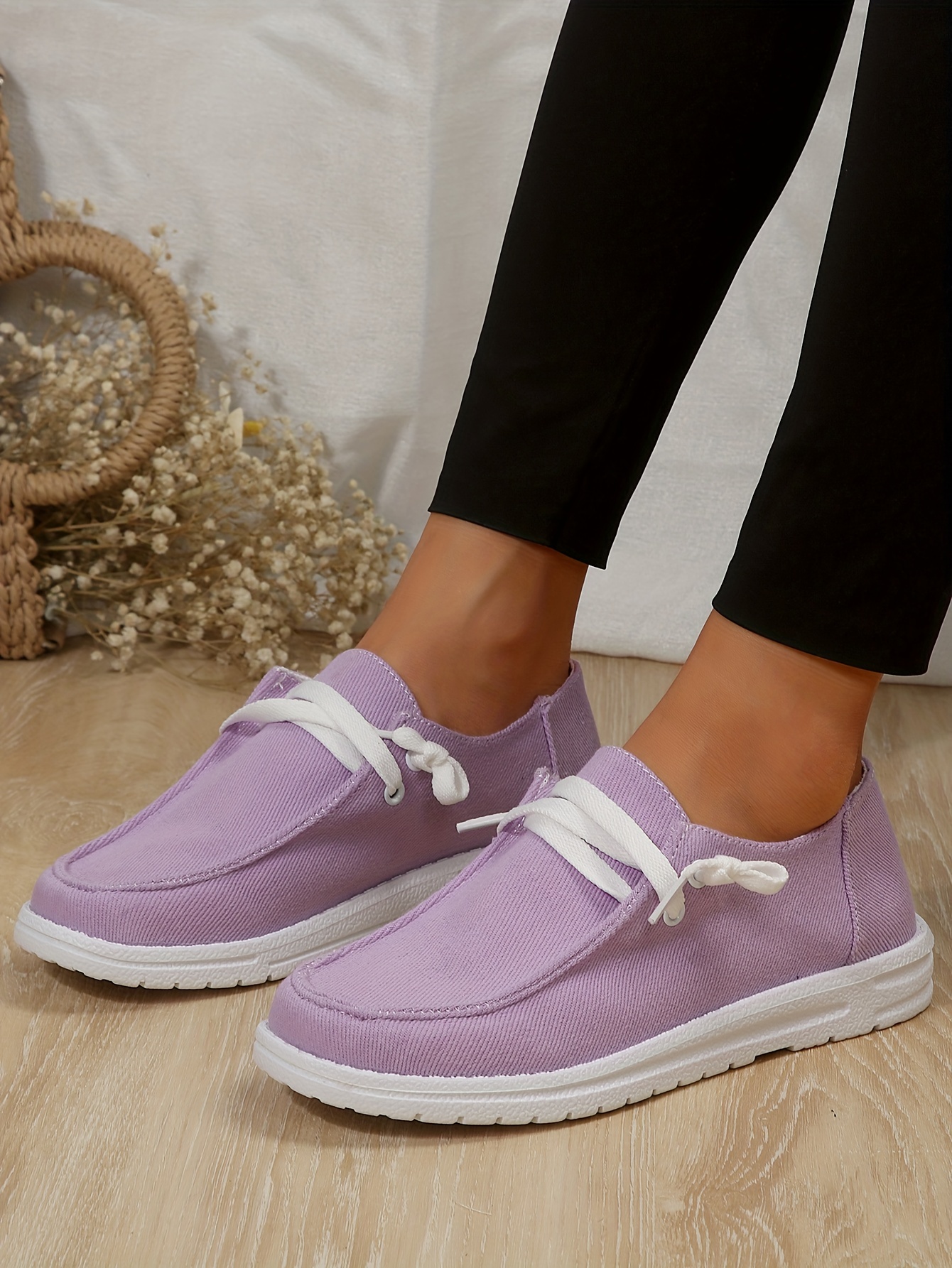 womens low top canvas shoes round toe slip on flat loafers casual walking shoes details 39