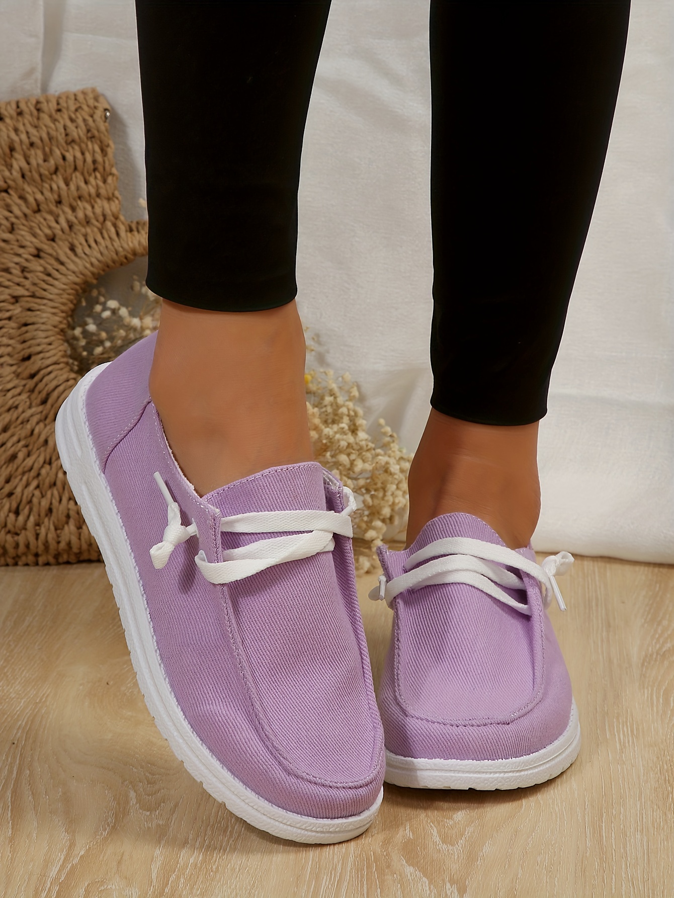 womens low top canvas shoes round toe slip on flat loafers casual walking shoes details 42