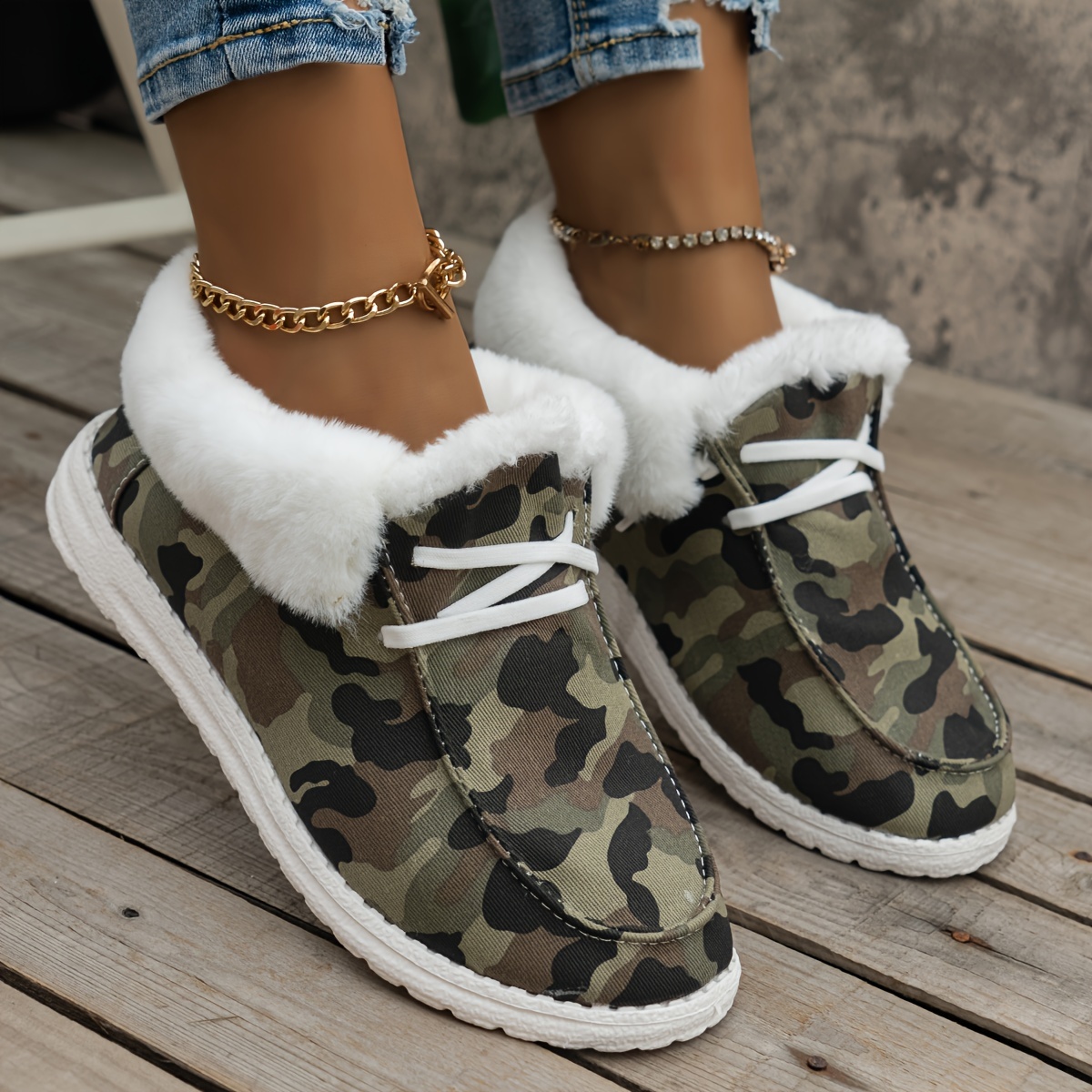 womens fluffy fleece lined canvas shoes thermal slip on low top shoes winter warm flat shoes details 7