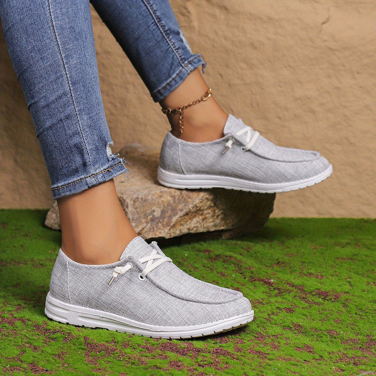 womens solid color canvas shoes slip on low top round toe flat non slip lightweight shoes versatile comfy shoes details 0