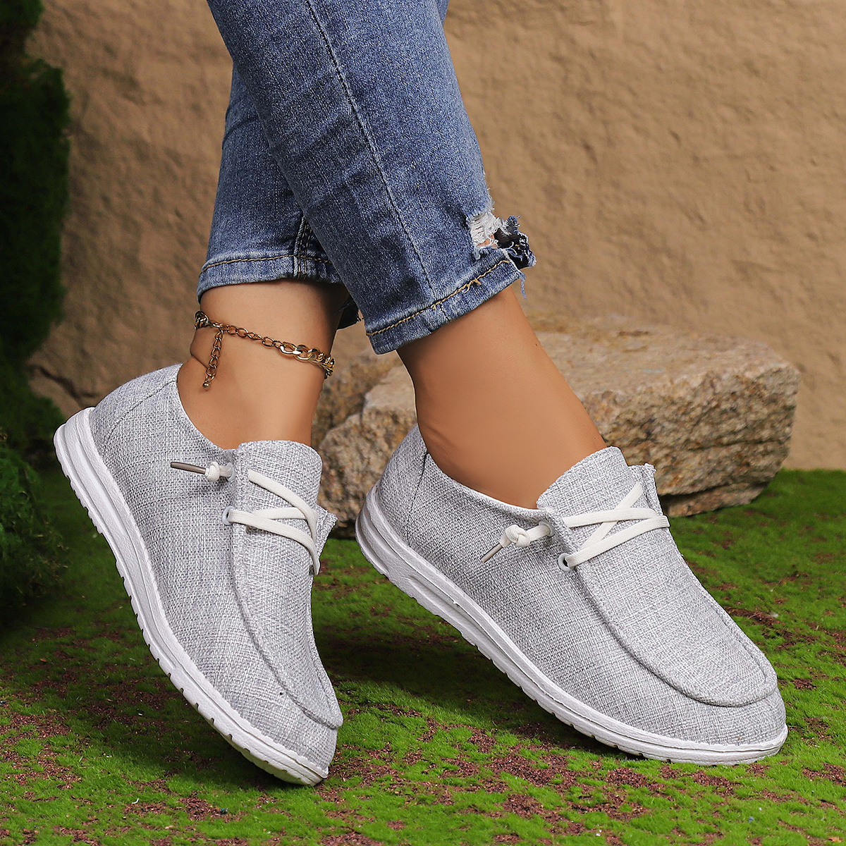 womens solid color canvas shoes slip on low top round toe flat non slip lightweight shoes versatile comfy shoes details 1