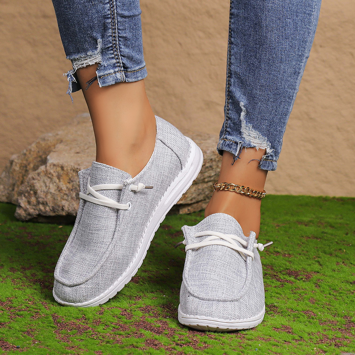 womens solid color canvas shoes slip on low top round toe flat non slip lightweight shoes versatile comfy shoes details 2