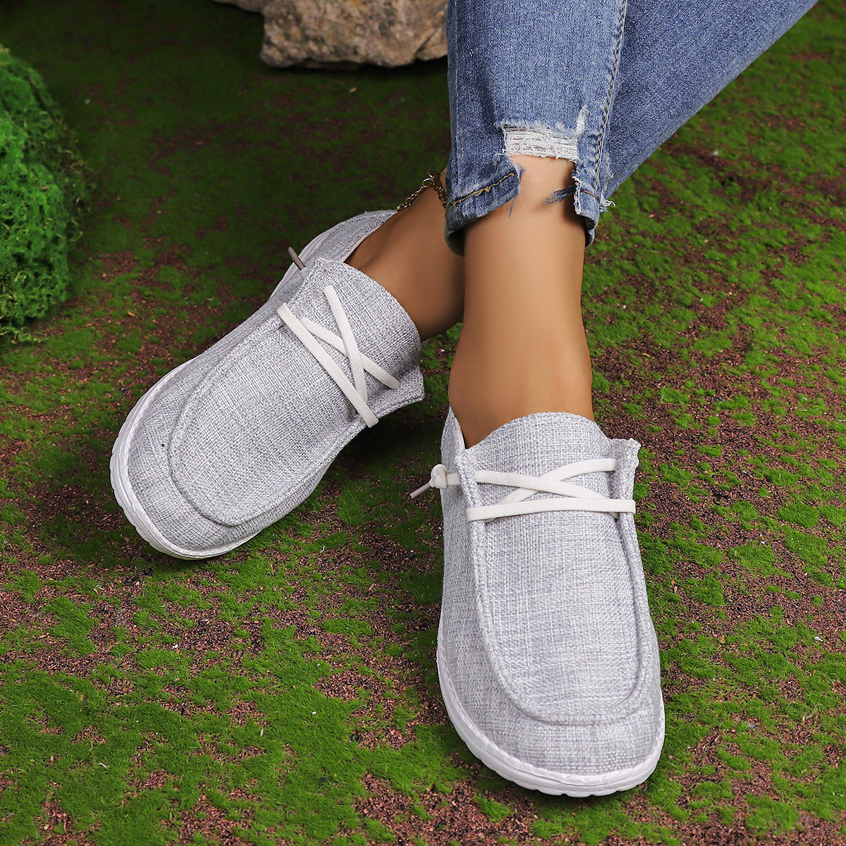 womens solid color canvas shoes slip on low top round toe flat non slip lightweight shoes versatile comfy shoes details 4