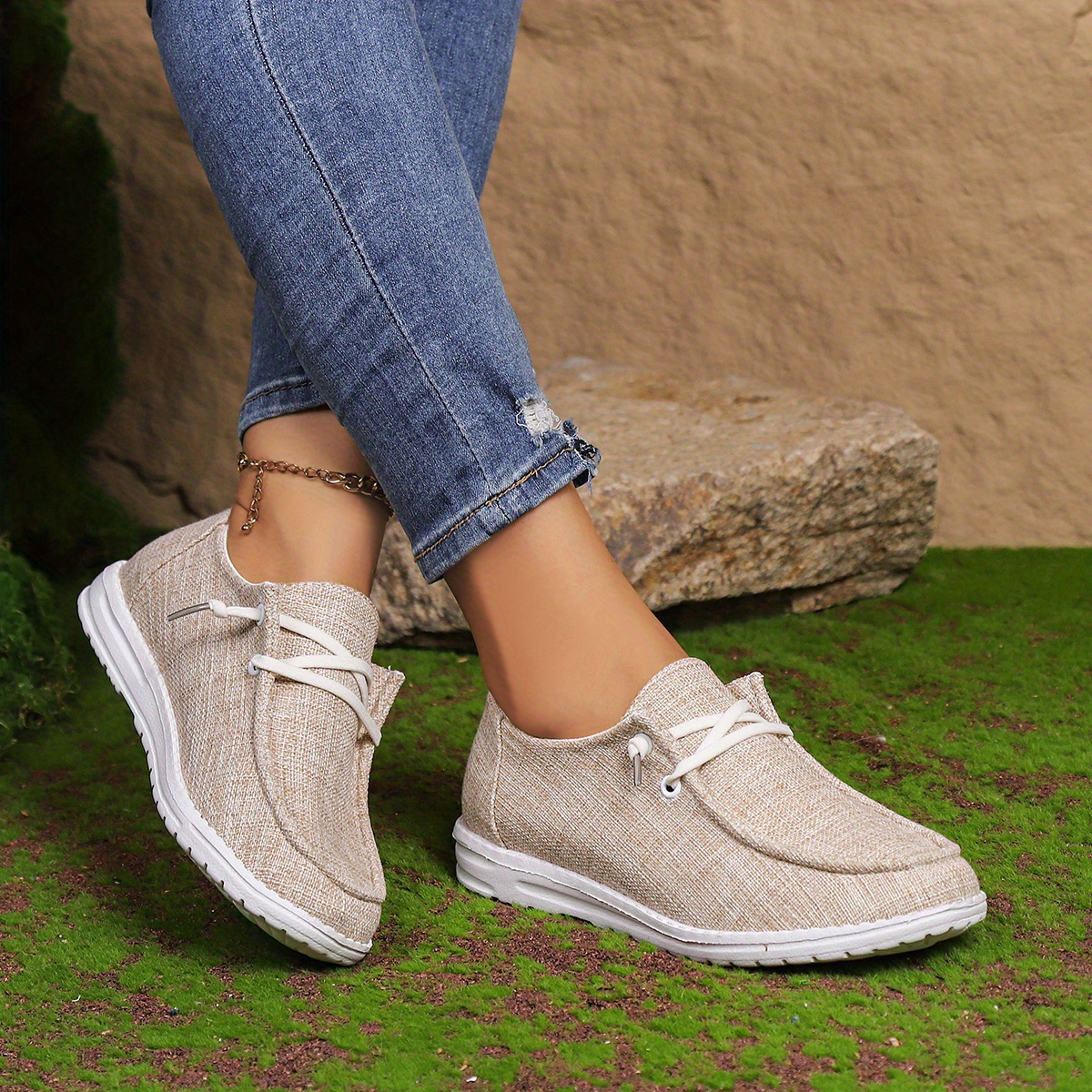 womens solid color canvas shoes slip on low top round toe flat non slip lightweight shoes versatile comfy shoes details 11