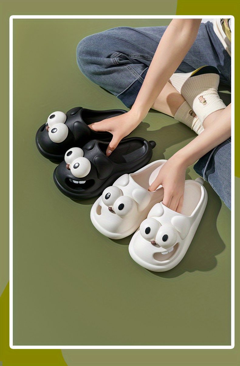 womens cute big eyed dog slides creative closed toe hollow out slip on shoes funny eva indoor outdoor slides details 2