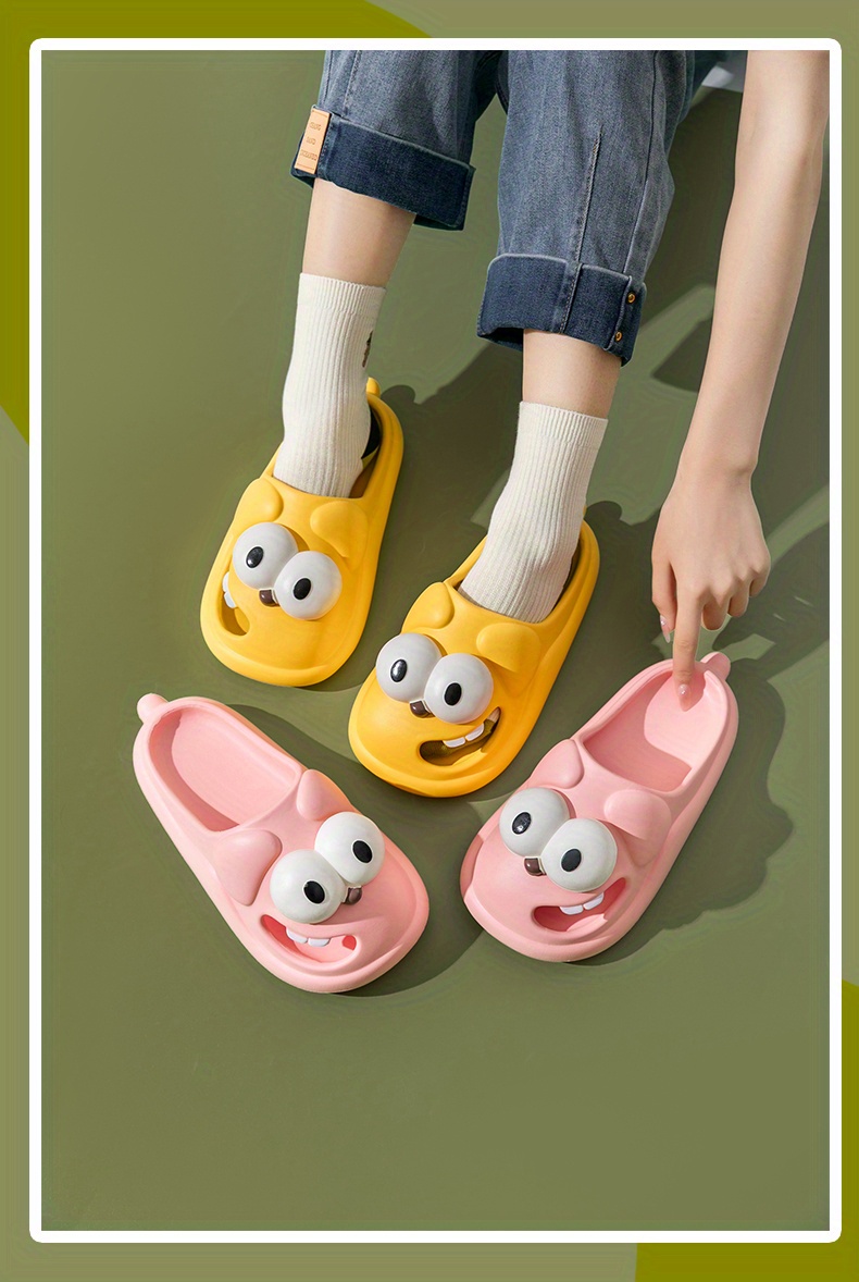 womens cute big eyed dog slides creative closed toe hollow out slip on shoes funny eva indoor outdoor slides details 3