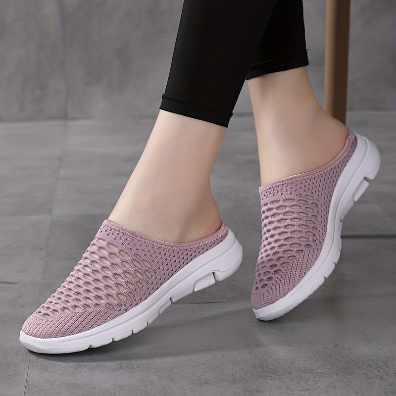 womens breathable mesh mules casual slip on knitted flats lightweight comfortable shoes details 8