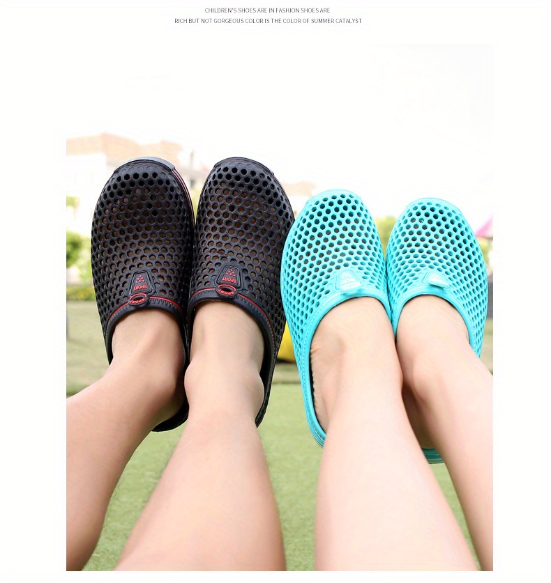 womens solid color flatform clogs slip on round toe hollow out non slip outdoor slides shoes summer casual shoes details 0