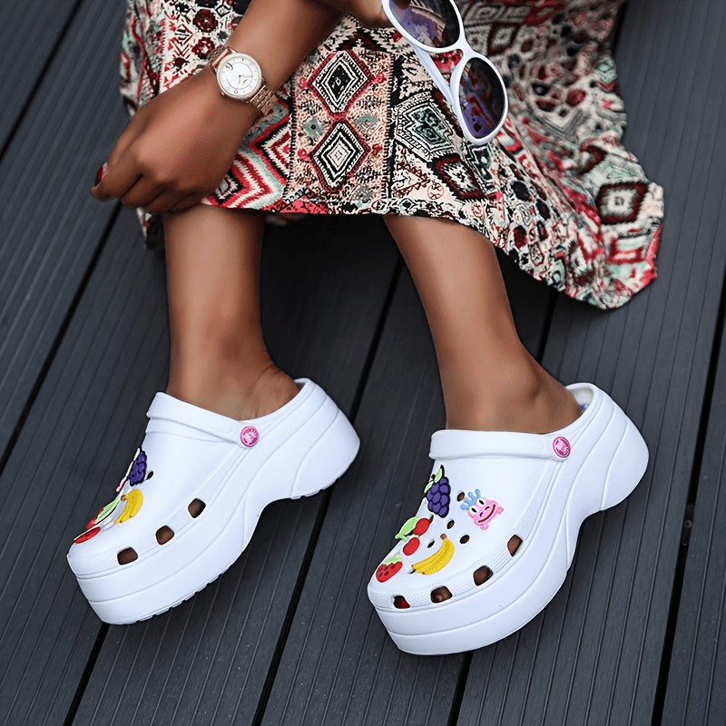 womens trendy platform clogs cute cartoon decor hollow out slide sandals fashion outdoor beach garden shoes details 5