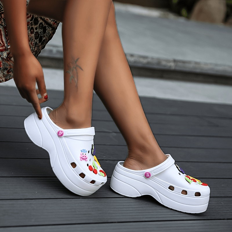 womens trendy platform clogs cute cartoon decor hollow out slide sandals fashion outdoor beach garden shoes details 6