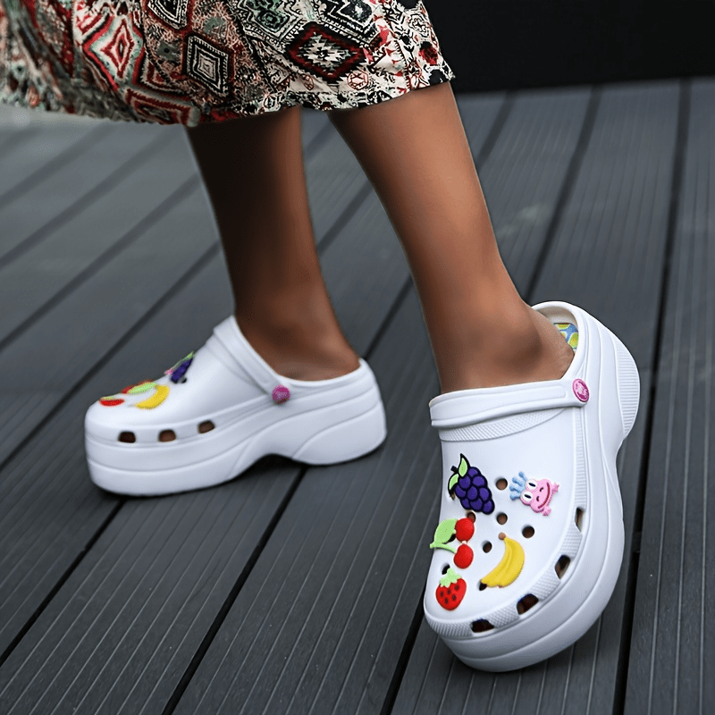 womens trendy platform clogs cute cartoon decor hollow out slide sandals fashion outdoor beach garden shoes details 7