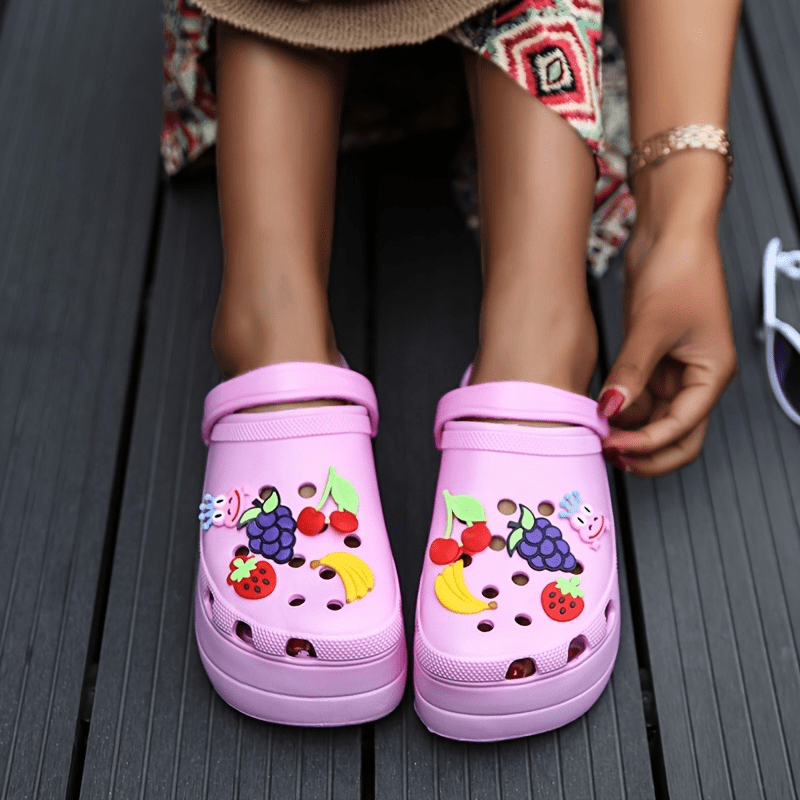 womens trendy platform clogs cute cartoon decor hollow out slide sandals fashion outdoor beach garden shoes details 21