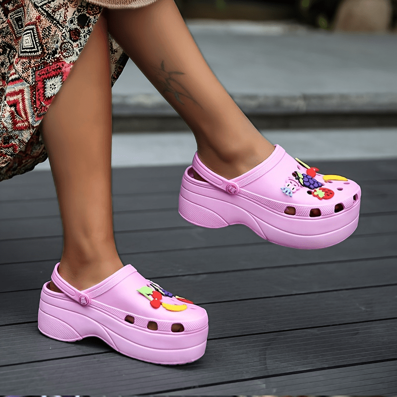 womens trendy platform clogs cute cartoon decor hollow out slide sandals fashion outdoor beach garden shoes details 23